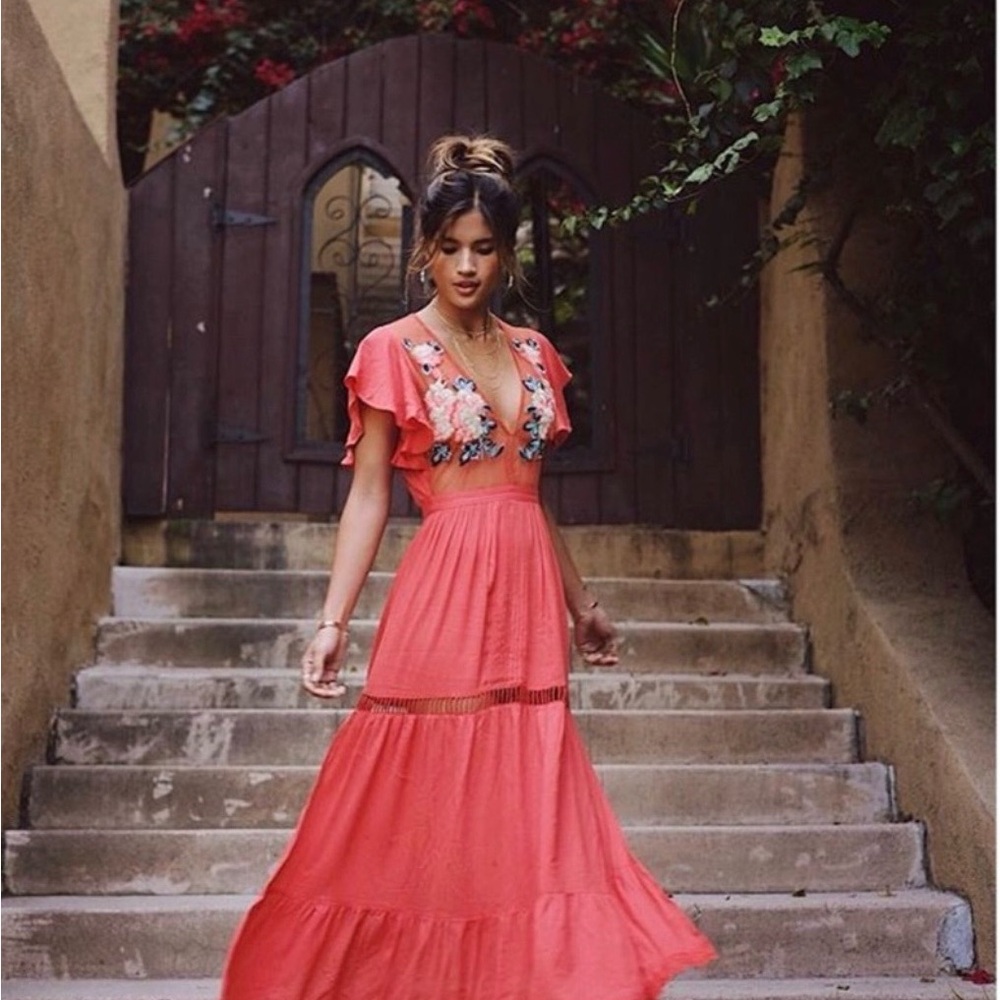 Cleobella Coral Floral Maxi Dress